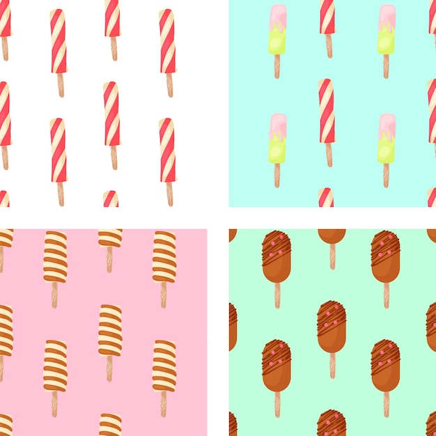 Popsicles in cartoon style seamless pattern