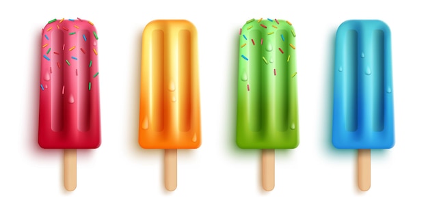 Popsicles element vector set design 3d realistic popsicle dessert with sweet fruity flavor