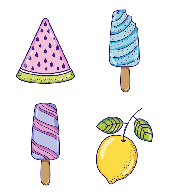 Popsicles and fruits vector illustration graphic design