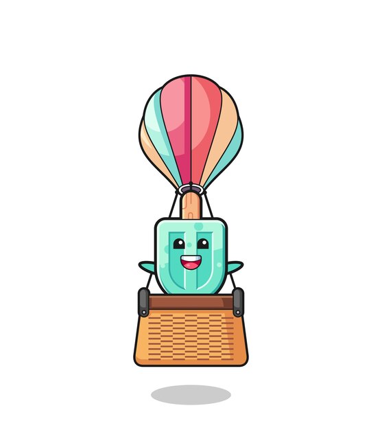 Popsicles mascot riding a hot air balloon