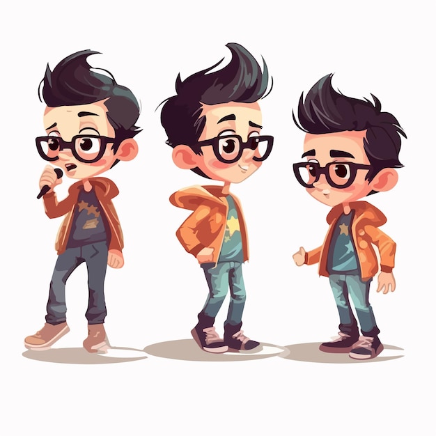 Popstar boy dressed in flashy attire vector illustration young kid multipose