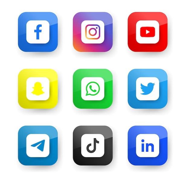 populaire pictogrammen voor sociale media logo's of netwerkplatforms knoppen facebook instagram whatsapp-pictogram