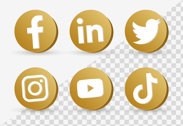 Populaire social media iconen logo's in 3d gouden frame of netwerkplatforms knoppen