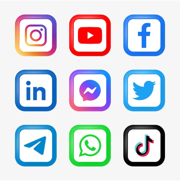 Populaire social media iconen logo's in rond vierkant met moderne knoppen facebook instagram pictogram logo