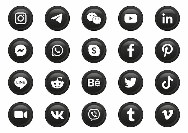 Populaire social media iconen logo's in ronde moderne zwarte cirkel of netwerkknoppen