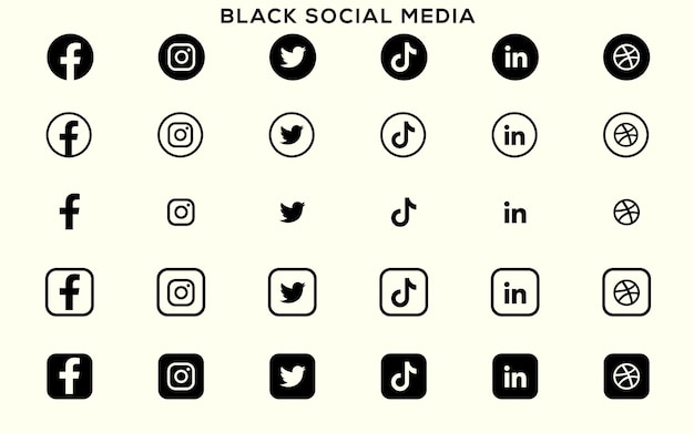 Populaire zwarte social media logo-collectie