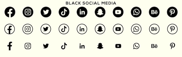 Popular black social media logo collection