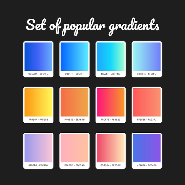Popular gradient set. Colorful gradient background. Popular abstract background.
