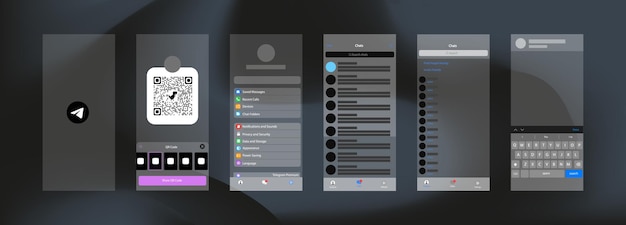 Vector popular messenger telegram photo frame set telegram screen social media and social network interface template telegram mockup contact list chat list account management