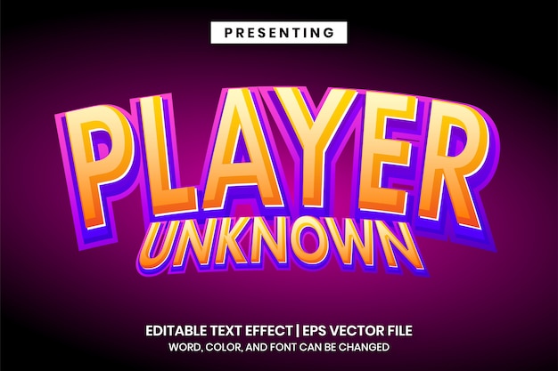 Vector popular player unknown game logo style editable text effect