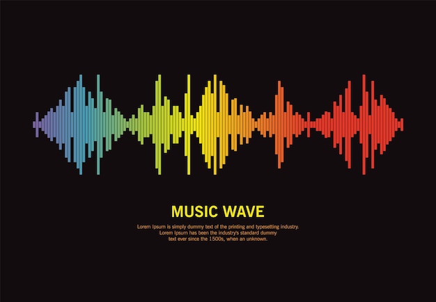 Popular pulse music player on black background Audio colorful wave logo Vector rainbow equalizer element