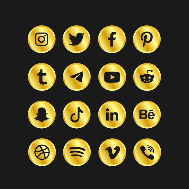 Vector popular social media gold icon collections