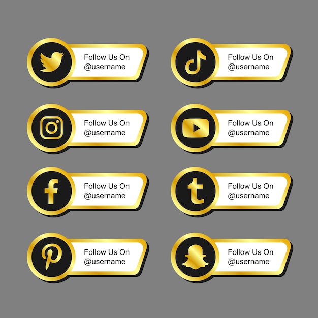 Vector popular social media gold icon collections