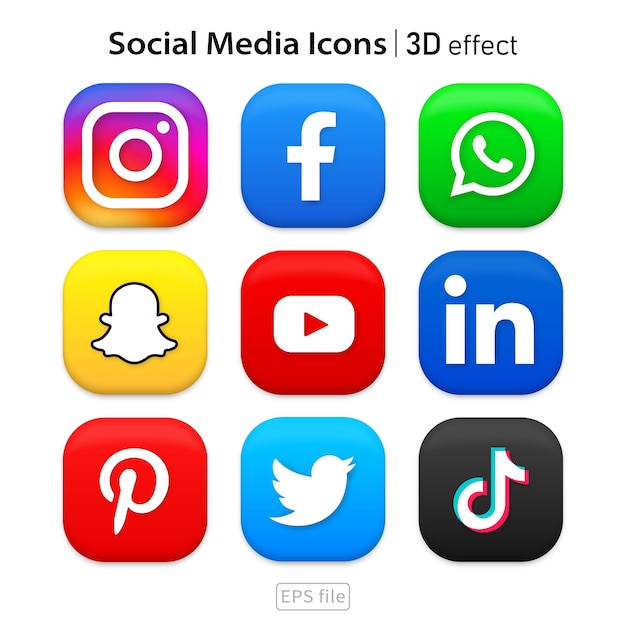 Popular social media icons 3d effect set