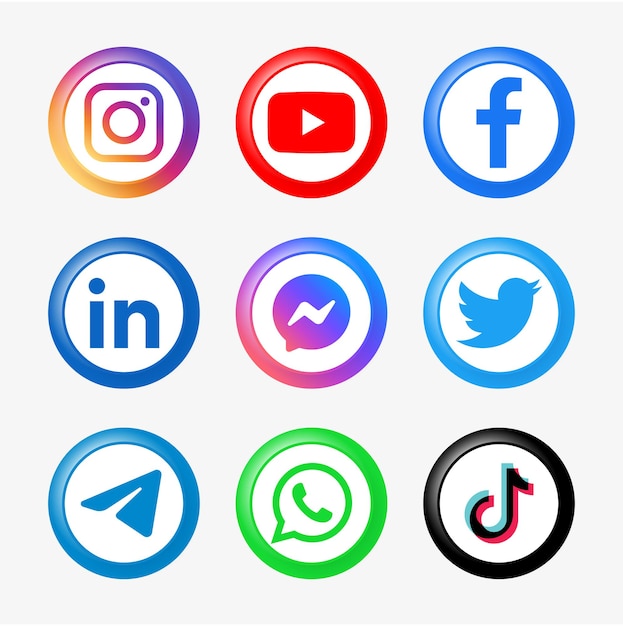 モダンなボタンと丸い円で人気のソーシャルメディアアイコンのロゴFacebookのInstagramのアイコンのロゴ