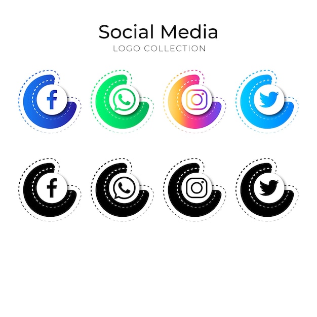 Vettore raccolta di logo social media popolare