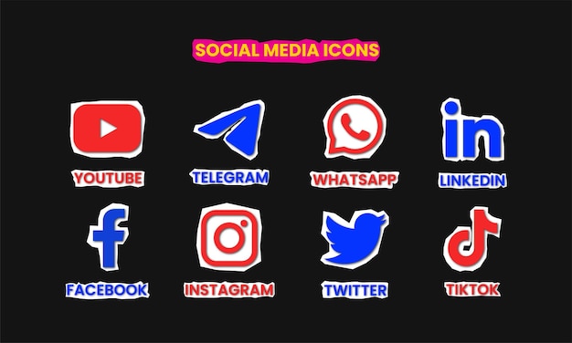 Vector popular social media logo icons collection in retro style