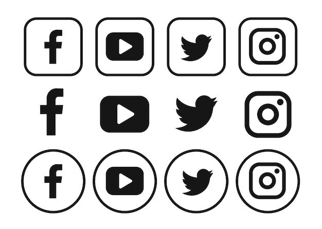 Vector popular social media logotype collection. tiktok, instagram, twitter, youtube, linkedin, pinterest.