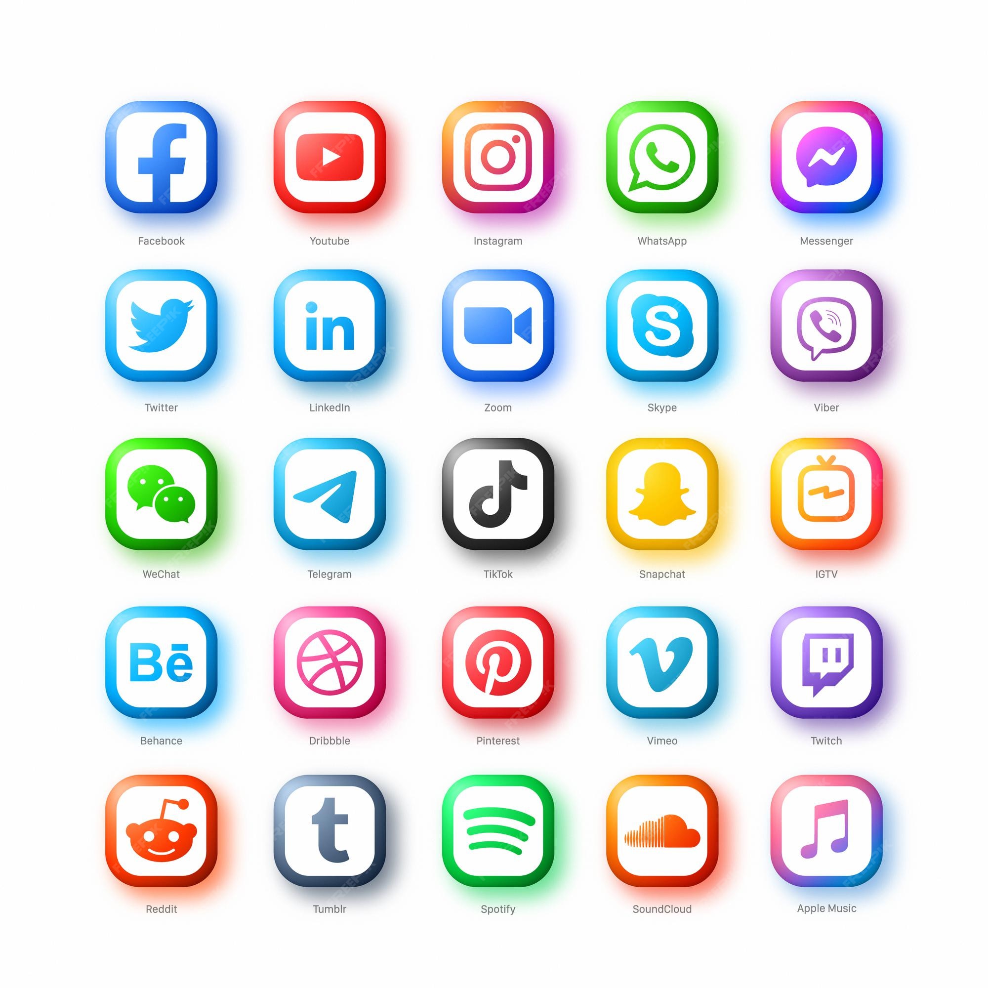 Premium Vector | Popular social media network web icons vector set in  modern style on white background