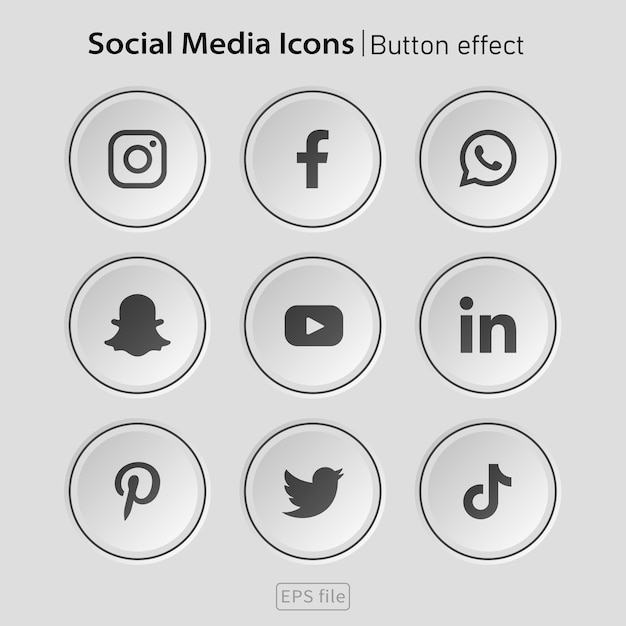 Vector popular social media white 3d icons button effect set