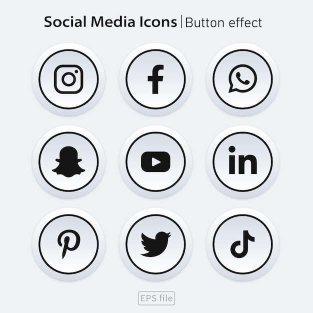 Popular social media white 3d icons button effect set