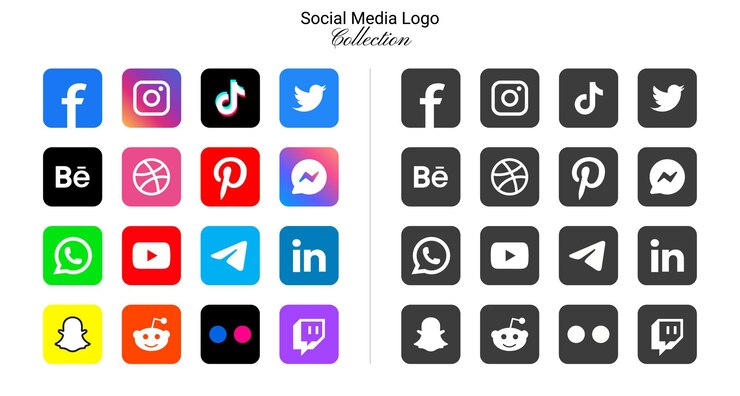 人気のあるソーシャル ネットワークのロゴ アイコン facebook instagram youtube pinterest などのロゴ アイコン