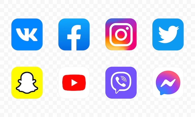 Logo popolare della rete sociale. segno di rete sociale. icone piatte dei social media. set realistico