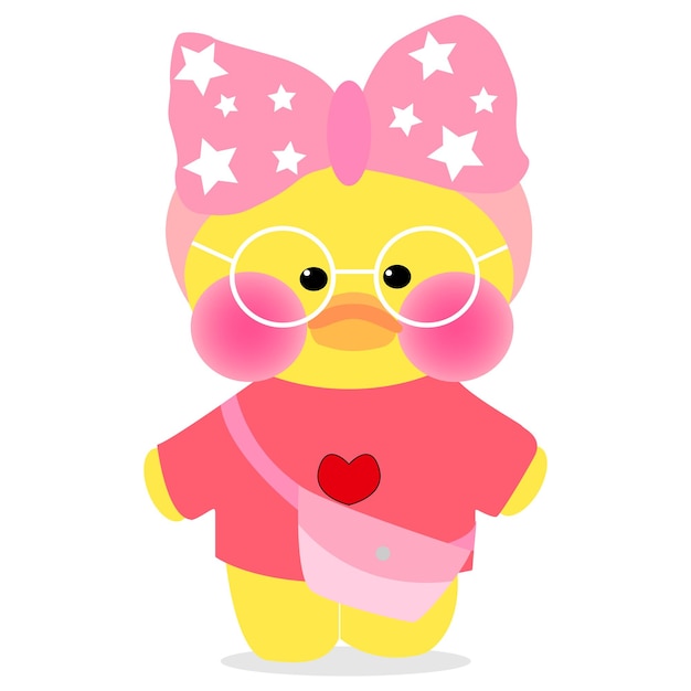 Popular soft toy duck with a pink bow on the head LALAFANFAN