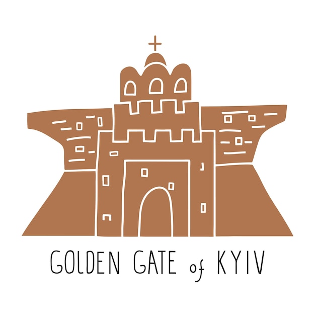 Popular tourist attraction Golden gate of Kyiv. Famous place for traveling in Ukraine. Lettering