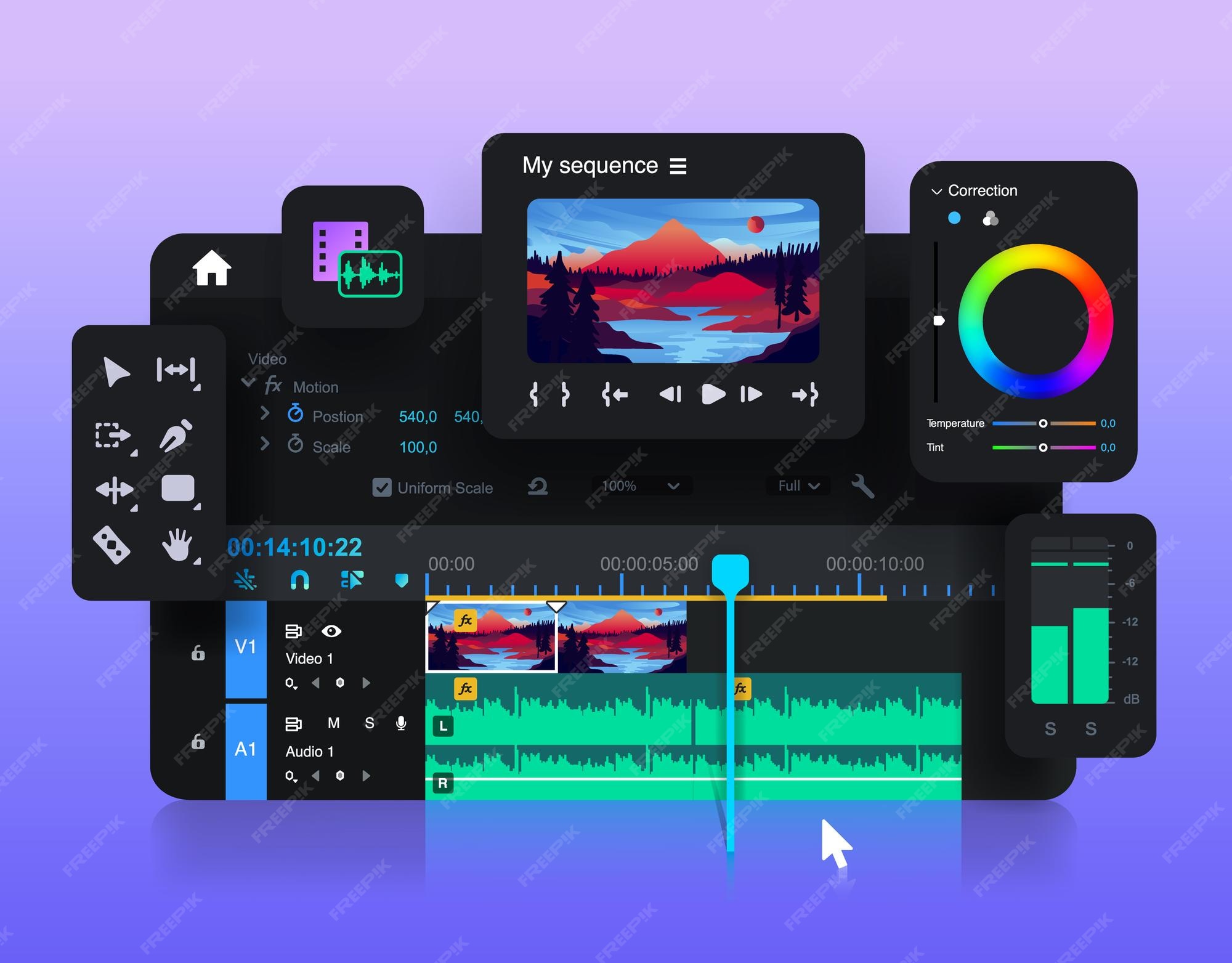 Premium Vector Popular Video Editor Editing A Video Project Sound premium-vector-popular-video-editor-editing-a-video-project-sound
