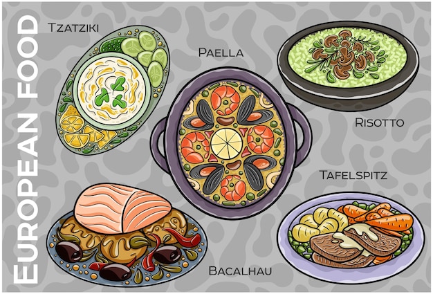 人気の西中欧の食品セット 手描きベクトル