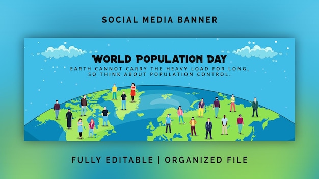벡터 사람과 지구 인구의 날 소셜 미디어 배너 템플릿 디자인