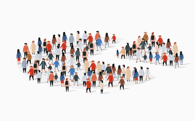 Vector population demographics report pie chart composed of people