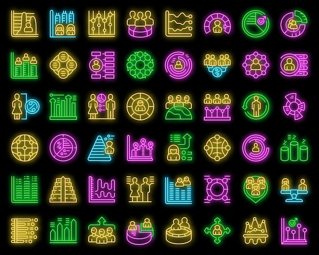 Population growth icons set vector neon