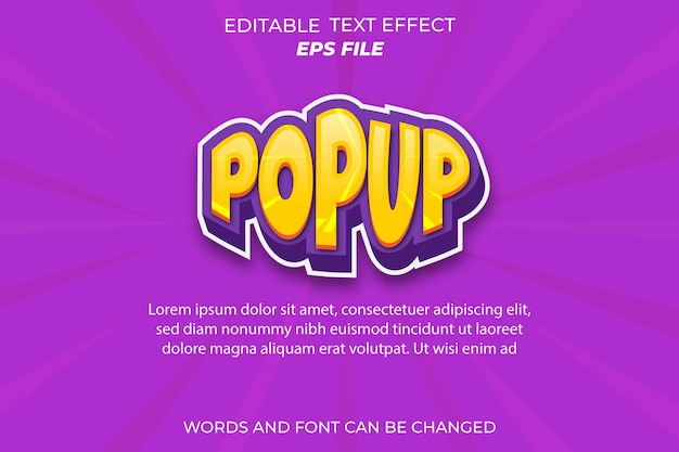 popup text effect font editable typography 3d text