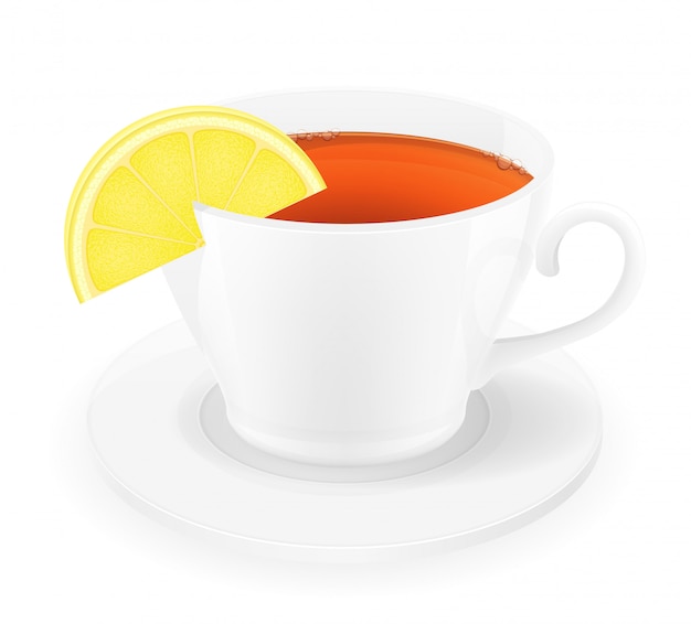 レモンのベクトル図とお茶の磁器カップ