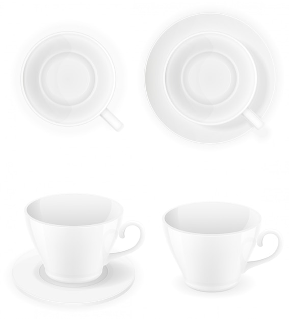 Vector porcelain white cup top view and a side vector illustration isolated