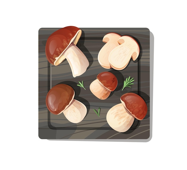 Porcini Mushrooms on Dark Wooden Board