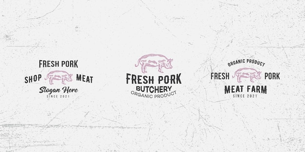 Carne di maiale logo design template vettoriale premium, maiale, maiale, piggy, macelleria, carne fresca, macellaio