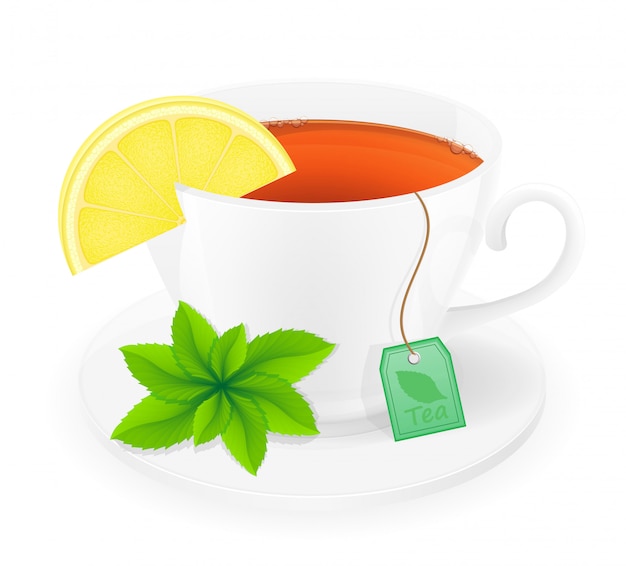 Porseleinkop thee met citroen en munt vectorillustratie