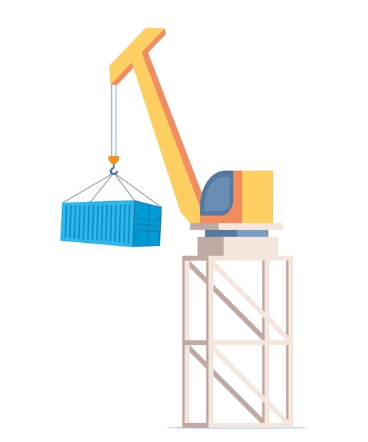 Port crane for loading containers on ships Vector illustration in flat style