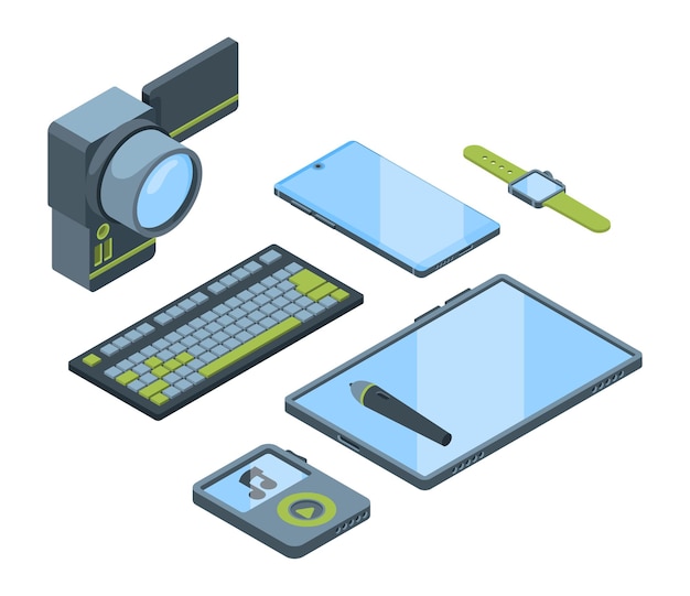 Vettore set di illustrazioni 3d isometriche gadget portatili