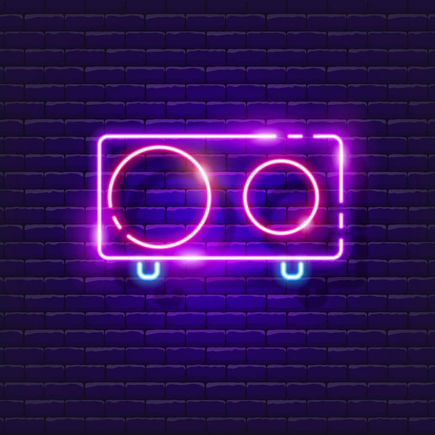 Portable kitchen stove neon sign Vector illustration for design Household appliances for the kitchen Glowing Icon kitchen stove Cooking Concept