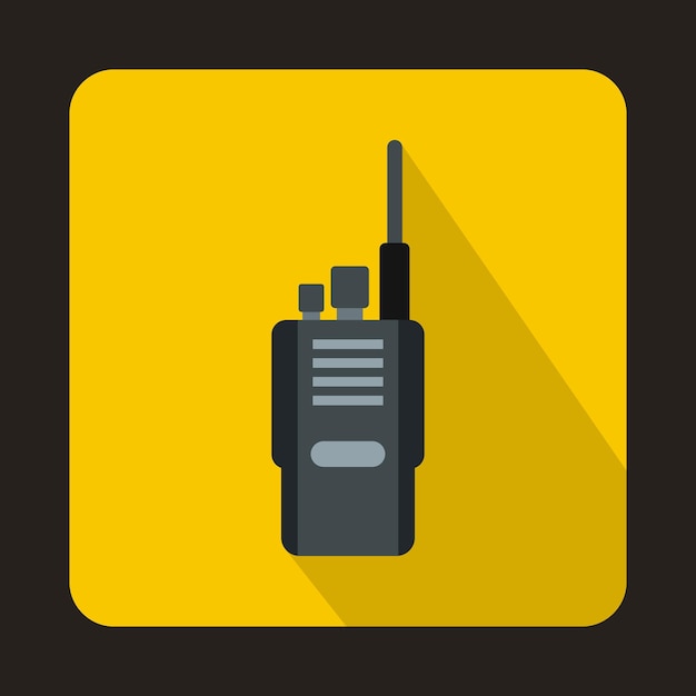 Vector portable radio transceiver icon in flat style on a yellow background