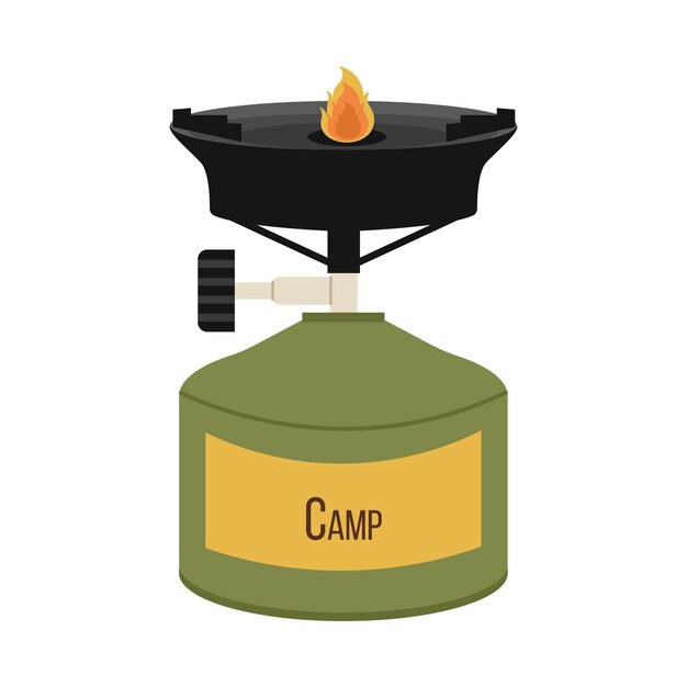 Portable tourist gas stove cooking stove for camping and hiking vector illustration