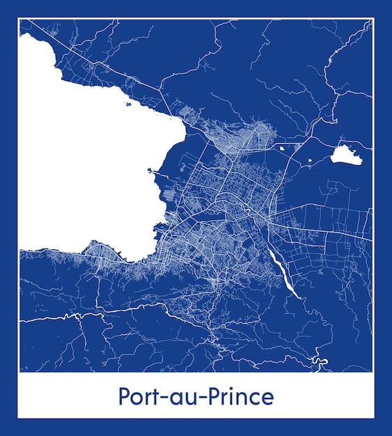 PortauPrince 아이티 북미 도시 지도 파란색 인쇄 벡터 그림