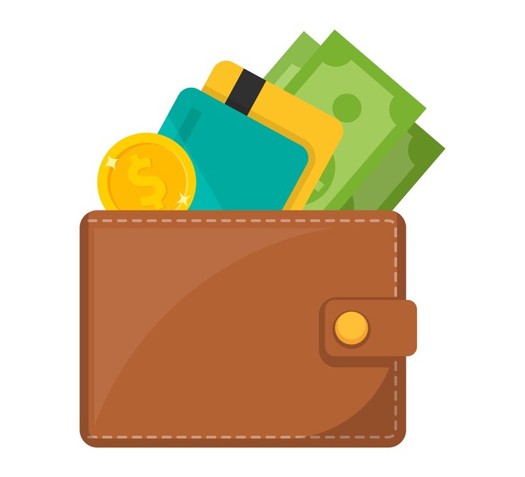 Vector portefeuillepictogram portemonnee met kaart en contant geld vector illustratie