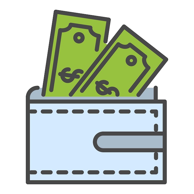 Portemonnee dollar icoon Outline portemonnee dollar vector icoon kleur vlak geïsoleerd op wit