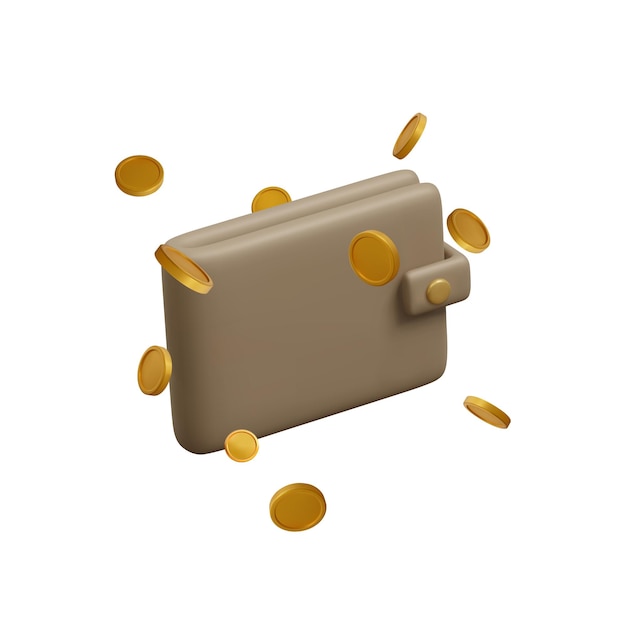 Portemonnee met vliegende gouden munten in realistische cartoonstijl 3D-ontwerpelement voor cashback-concept Vectorillustratie