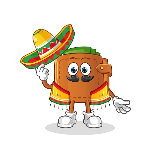 Portemonnee Mexicaanse cultuur en vlag cartoon mascotte vector